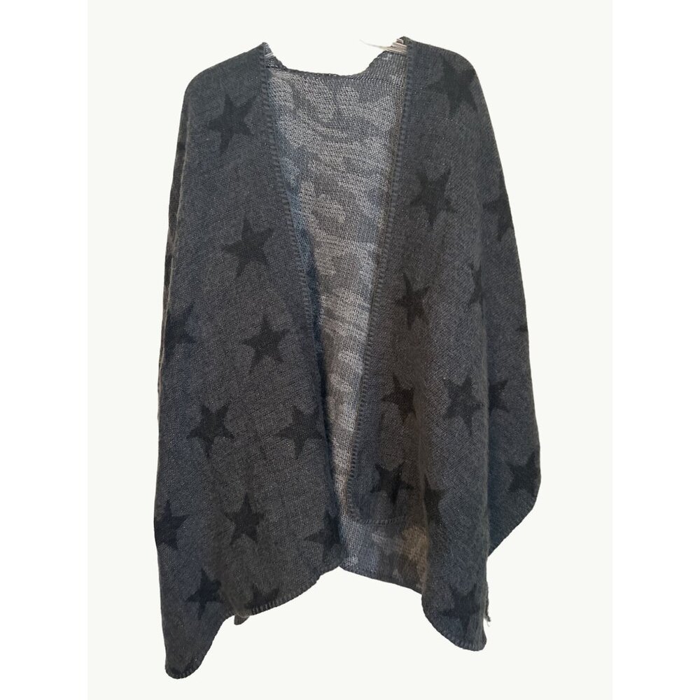 Woolrich Charcoal Star Patterned Reversible Wool Blend Poncho All Acrylic